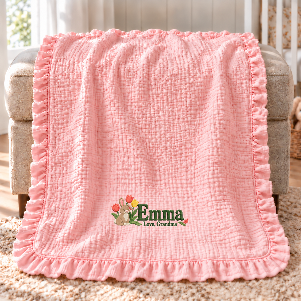 Personalized Name Muslin Blanket | Custom Keepsake Gift from Grandma