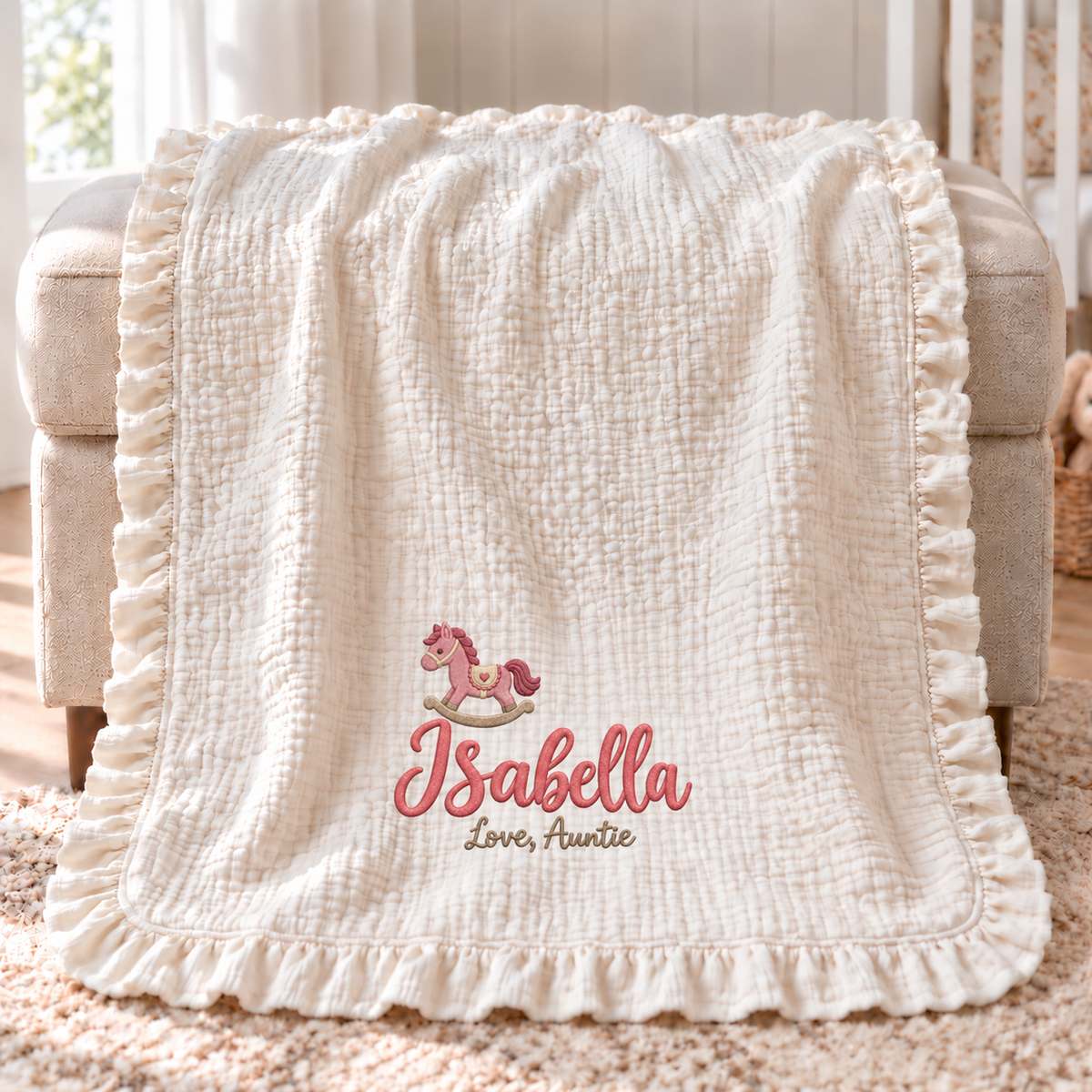 Personalized Name Embroidered Blanket | Custom Keepsake Gift from Auntie