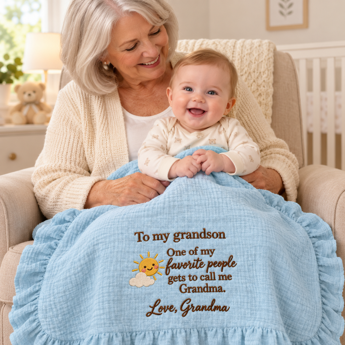 One of My Favorite People Grandma Muslin Blanket | Personalized Grandson Keepsake Gift