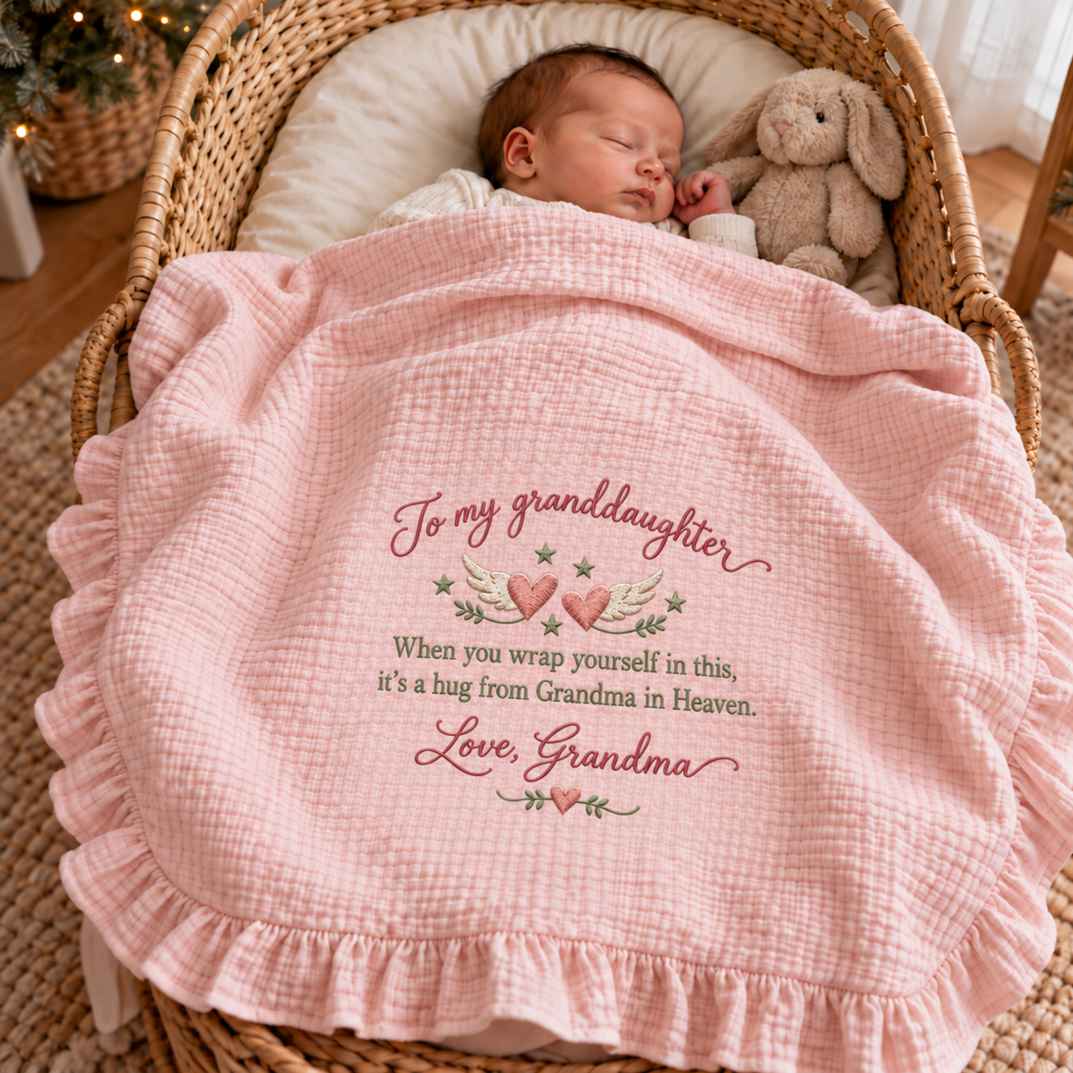 Grandma's Hug From Heaven Keepsake Muslin Blanket | Memorial Gift for Granddaughter