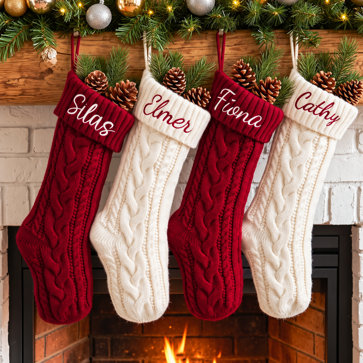 Personalized Embroidered Christmas Stocking – Custom Name Knit Stocking