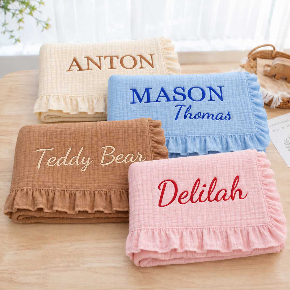 Personalized Baby Muslin Cotton Blanket, Custom Embroidered Name Blanket, Baby Shower Gift, Newborn Essentials, Toddler Bedding