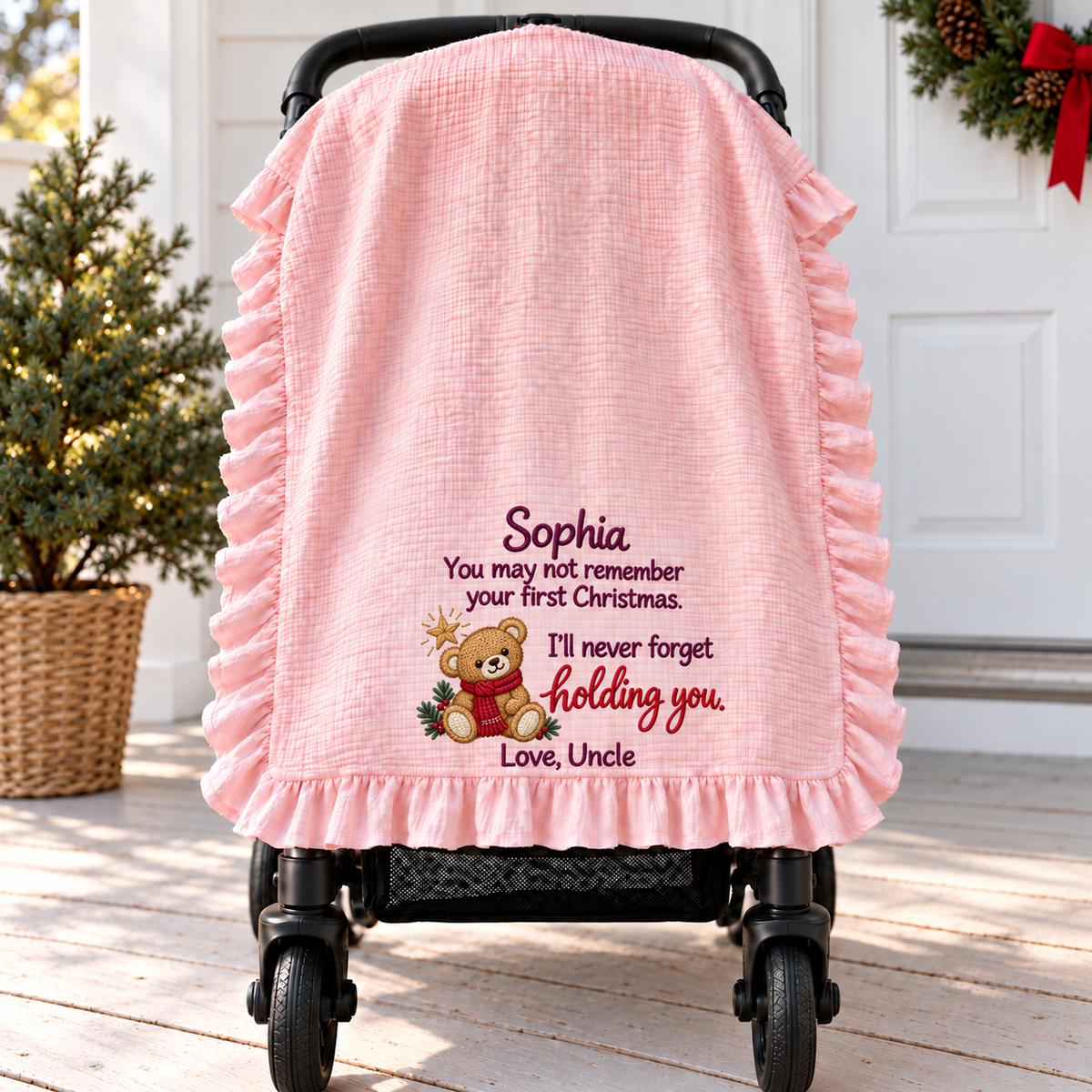 Doing Great Job Mommy Ruffle Muslin Blanket | 1st Christmas Personalized Keepsake Gift