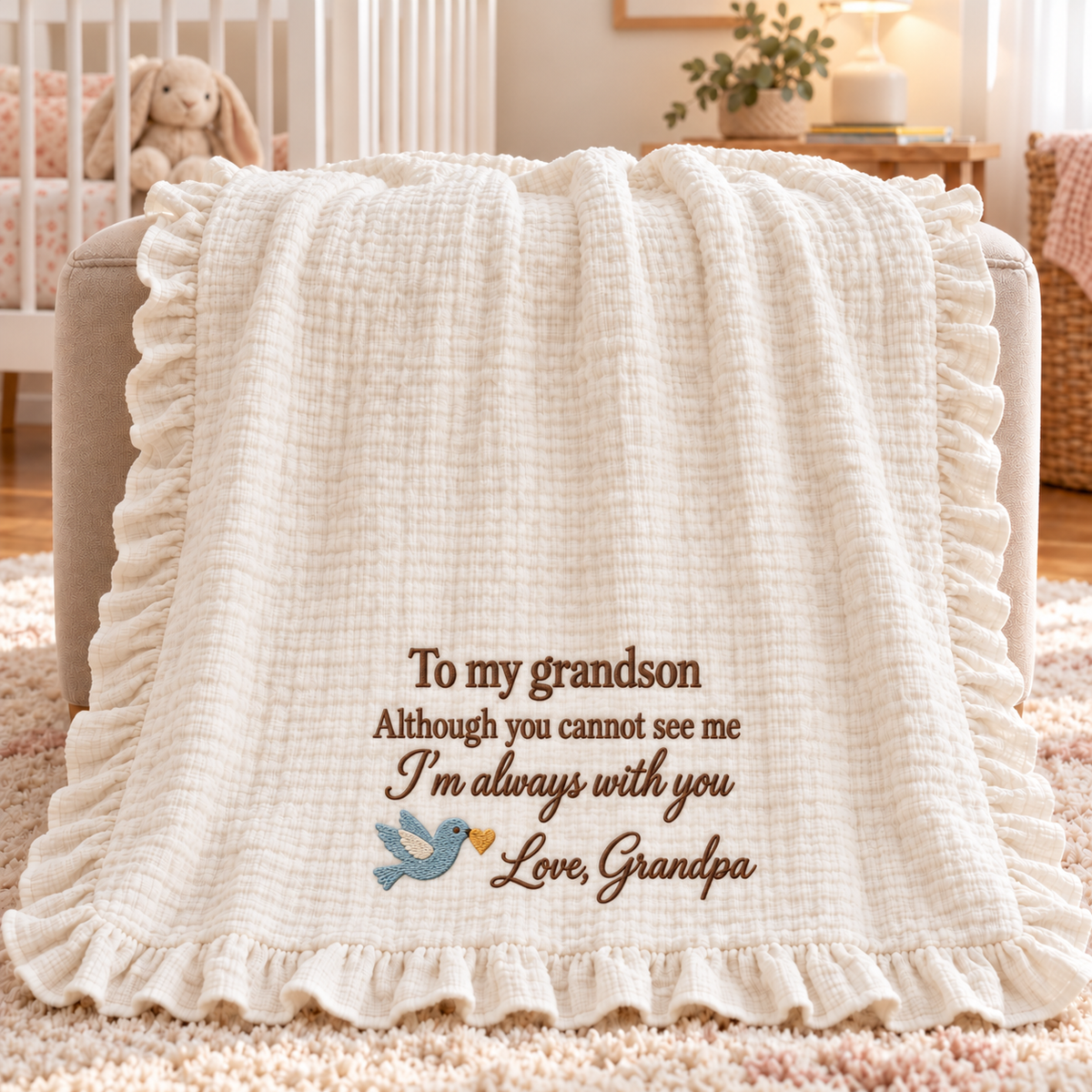 Always With You Grandpa Muslin Blanket | Personalized Grandson Memorial Keepsake Gift