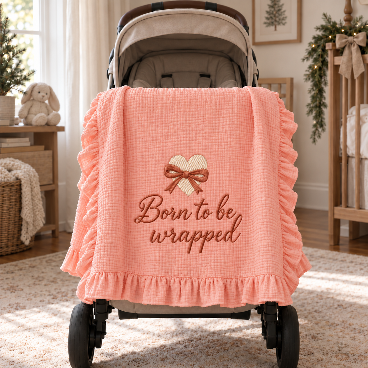 Born to Be Wrapped Embroidered Muslin Baby Blanket | Personalized Newborn Keepsake Gift