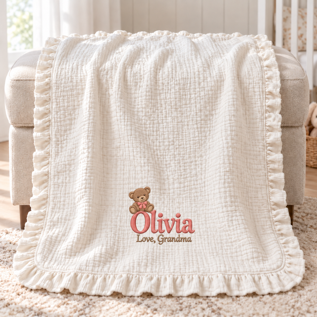 Custom Name Embroidered Keepsake Blanket | Personalized Gift from Grandma
