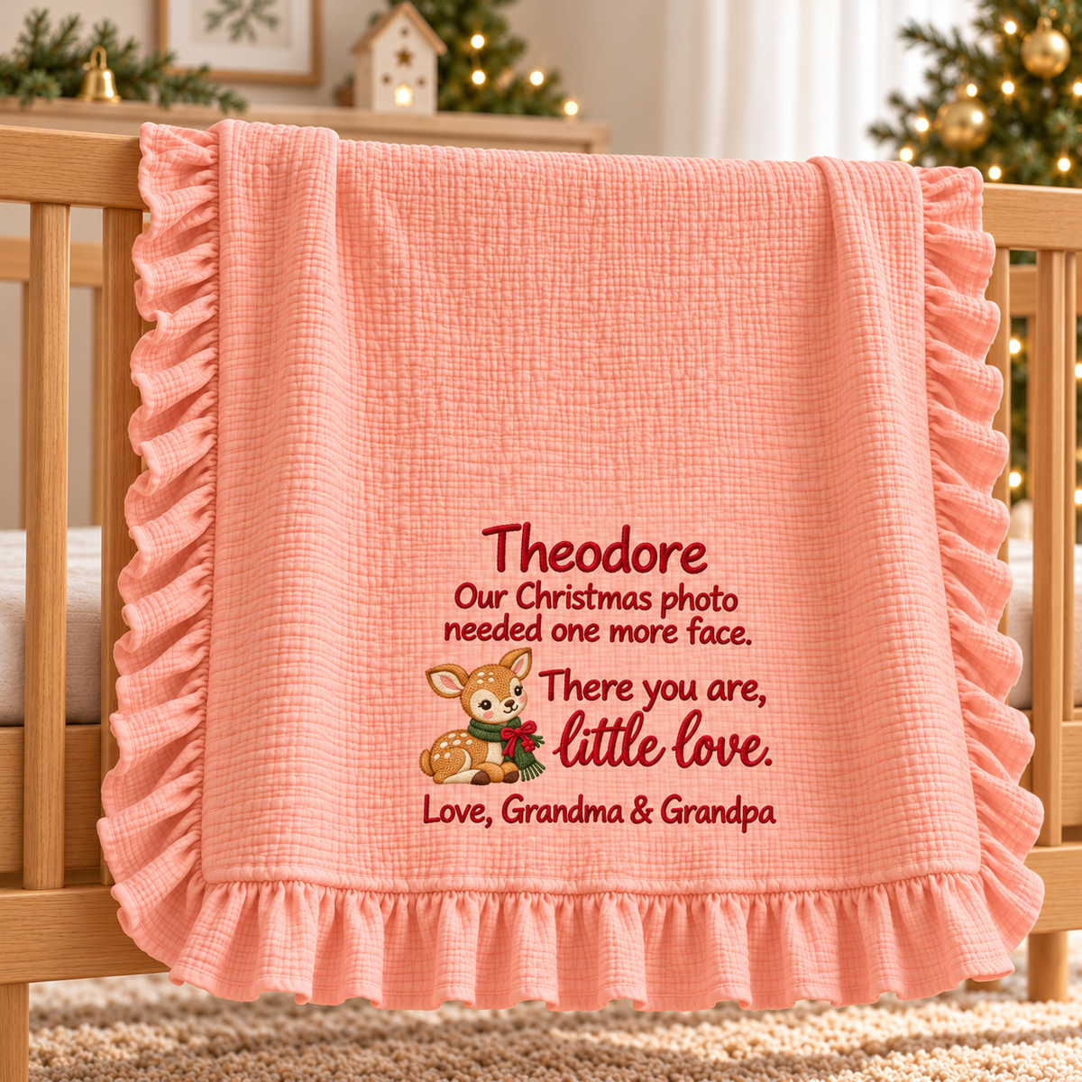 Together This Christmas Embroidered Muslin Blanket | Mommy & Baby Personalized Keepsake Gift