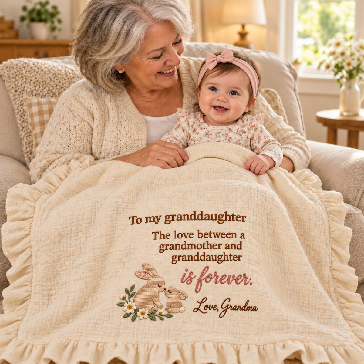 Forever Love Grandmother Granddaughter Muslin Blanket | Personalized Keepsake Gift
