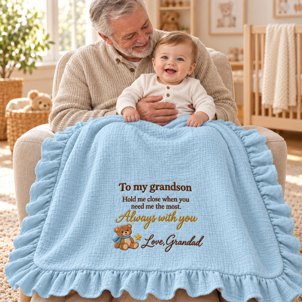 Hold Me Close Grandad's Muslin Blanket | Personalized Grandson Keepsake Gift