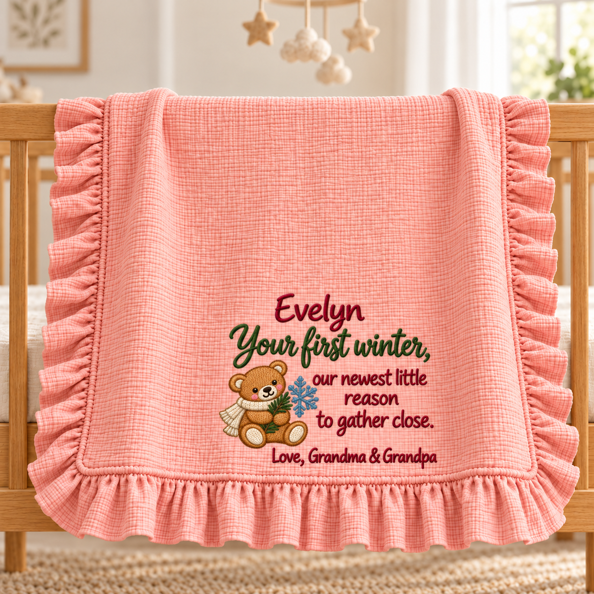You Are Doing Great Mommy Ruffle Blanket | Embroidered 1st Christmas Newborn Keepsake Gift