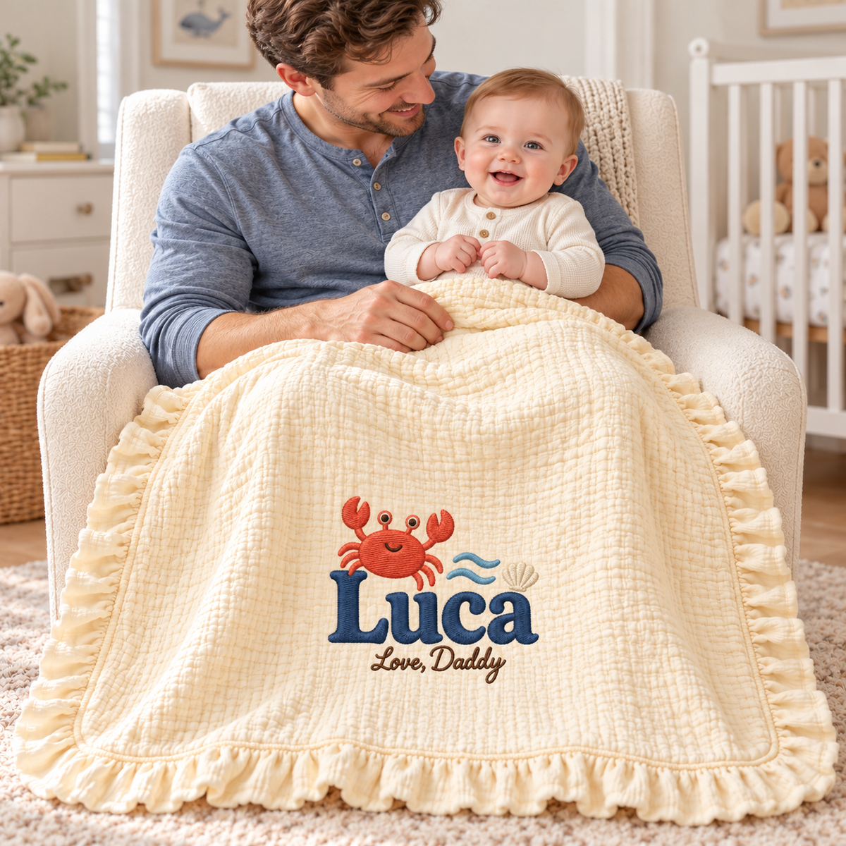 Personalized Name Muslin Blanket | Custom Keepsake Gift from Daddy