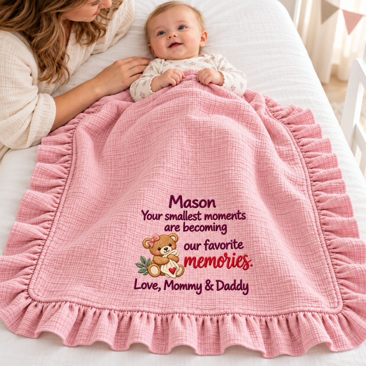 First Christmas Fits My Heart Keepsake Blanket | Embroidered Mommy & Newborn Gift
