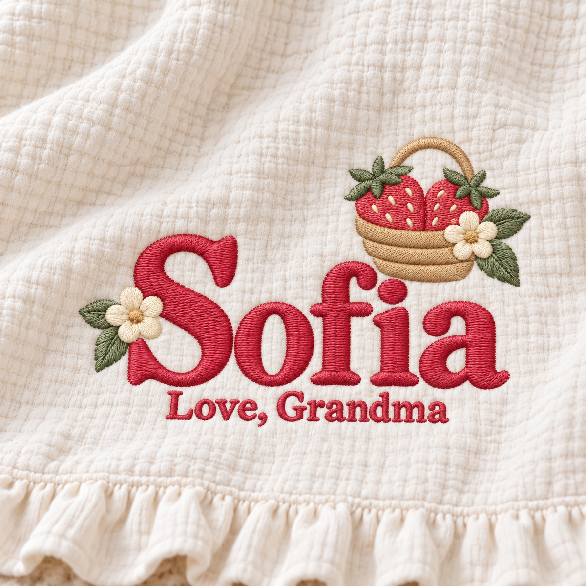Custom Name Embroidered Muslin Blanket | Personalized Keepsake Gift from Grandma