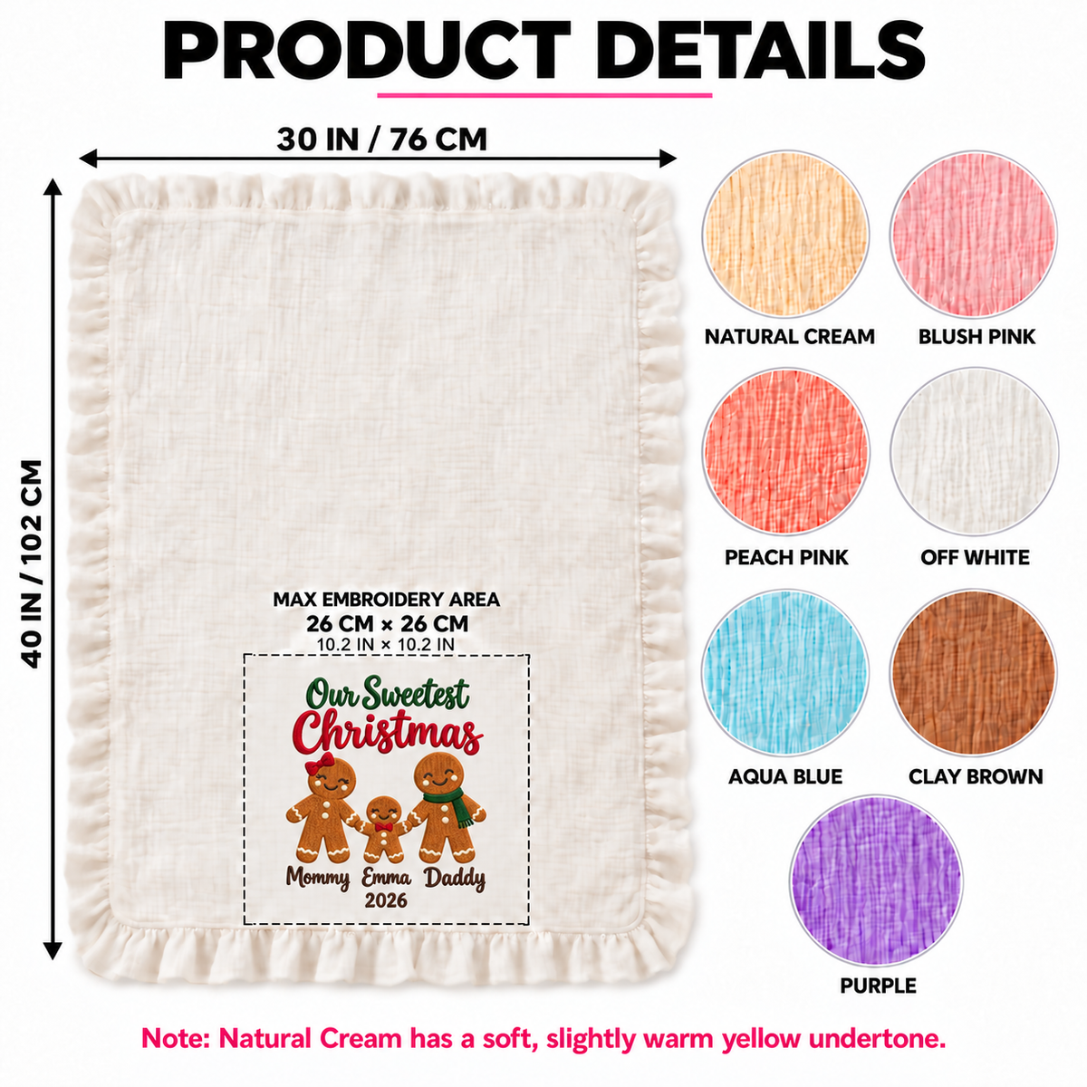 Our Sweetest Christmas Embroidered Family Muslin Blanket | Personalized Mommy Daddy Baby Keepsake Gift