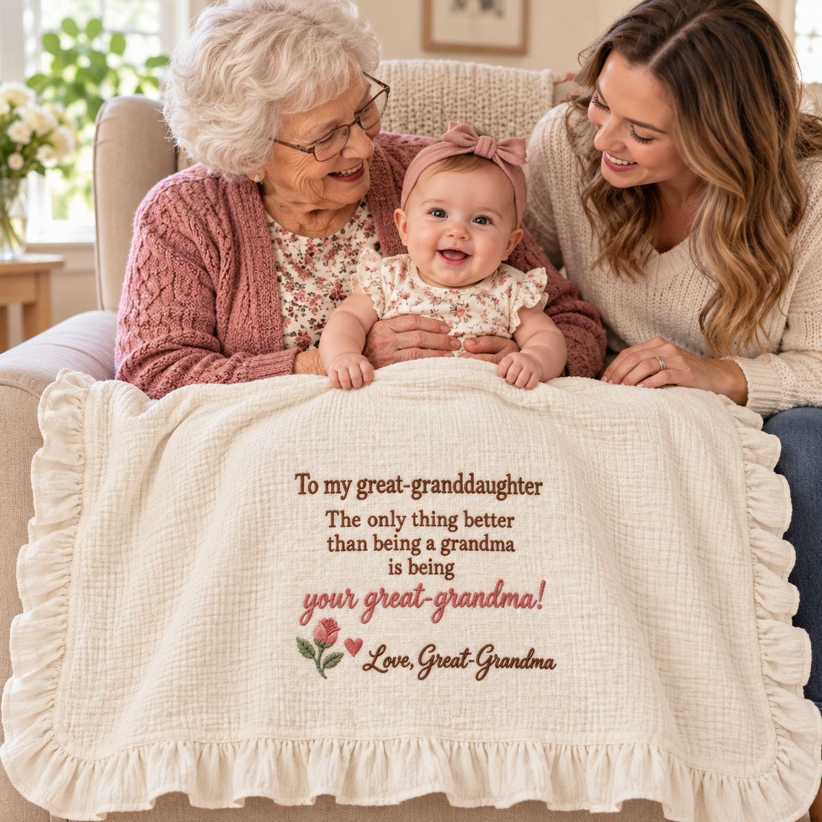 Great-Grandma's Love Muslin Blanket | Personalized Great-Granddaughter Keepsake Gift