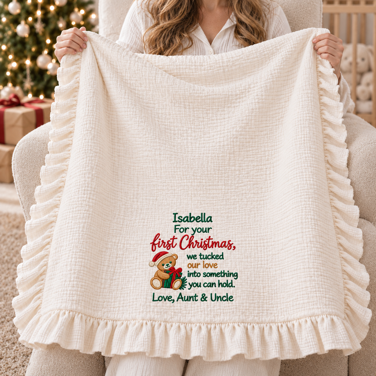 Fits Against My Heart Muslin Blanket | Mommy & Baby 1st Christmas Keepsake Gift