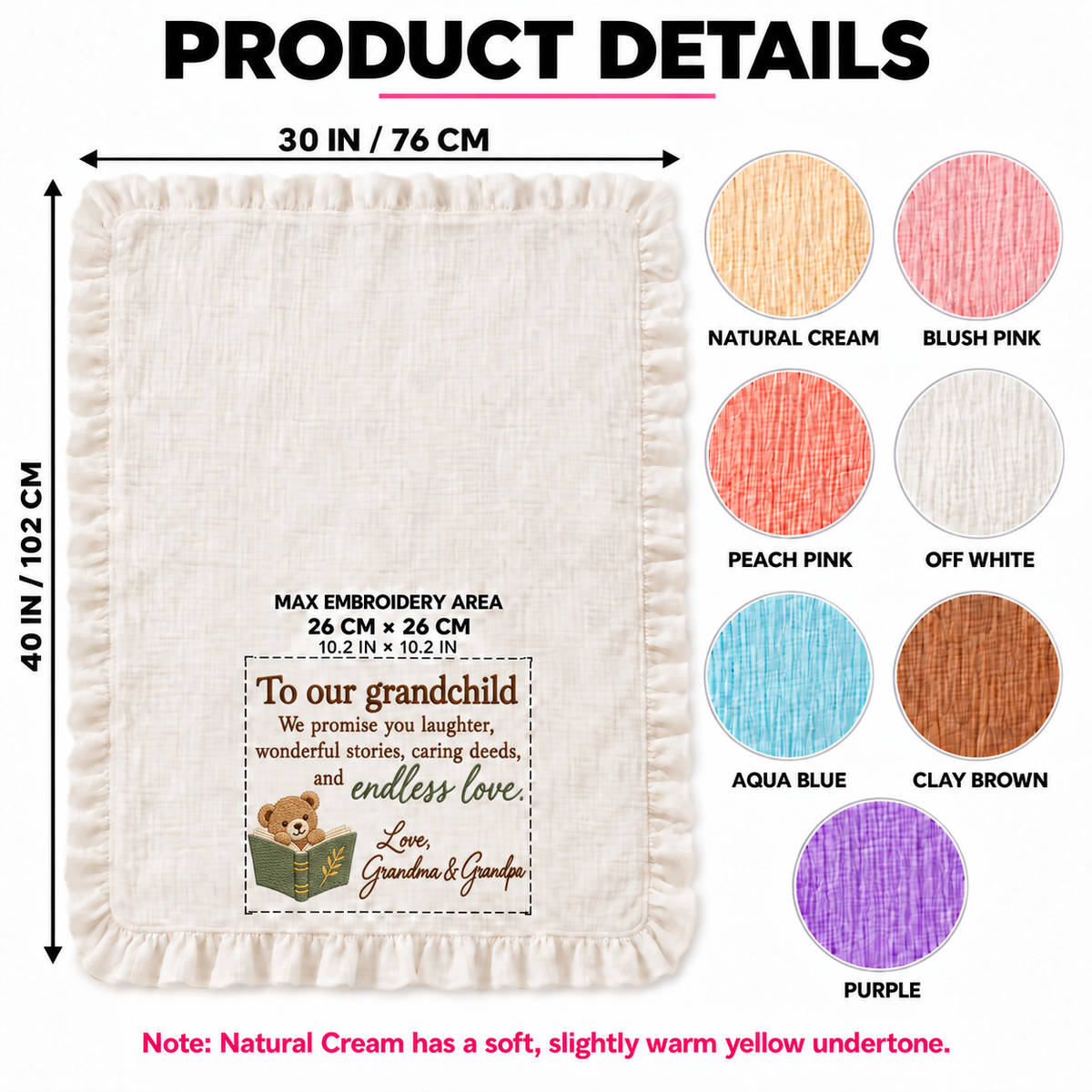 We Promise You Laughter Grandparent Muslin Blanket | Personalized Grandchild Keepsake Gift