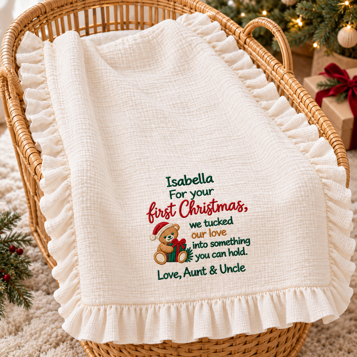 Fits Against My Heart Muslin Blanket | Mommy & Baby 1st Christmas Keepsake Gift