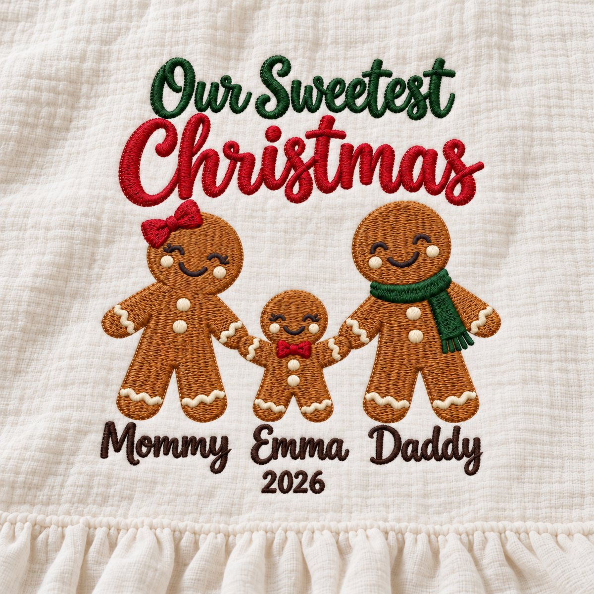 Our Sweetest Christmas Embroidered Family Muslin Blanket | Personalized Mommy Daddy Baby Keepsake Gift