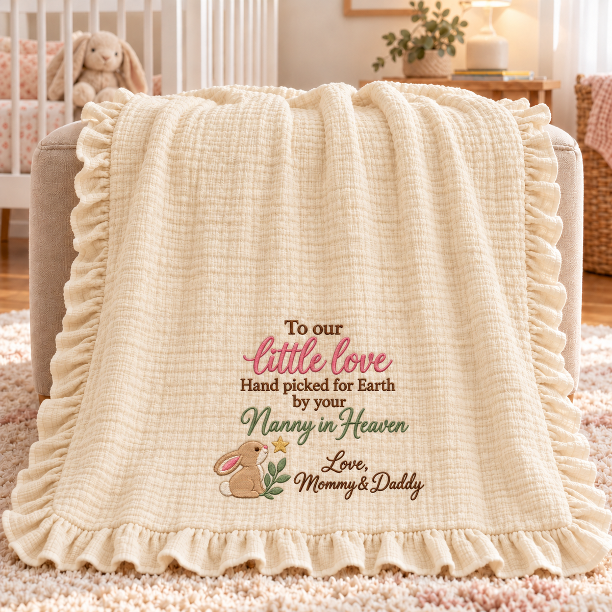 Hand Picked From Heaven Nanny Muslin Blanket | Personalized Memorial Baby Keepsake Gift