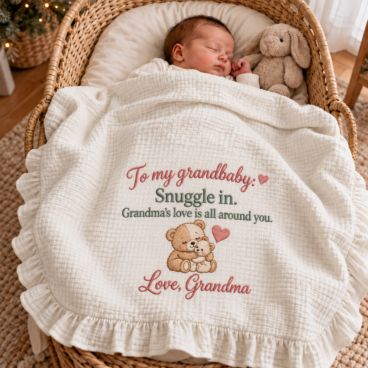 Snuggle In Grandma's Love Keepsake Muslin Blanket | Personalized Gift for Grandbaby