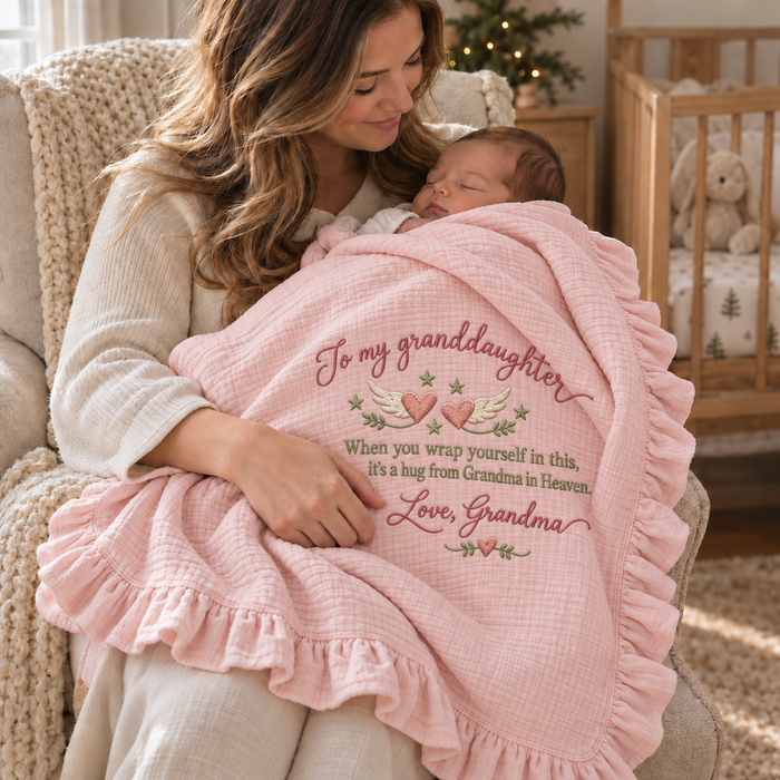 Grandma's Hug From Heaven Keepsake Muslin Blanket | Memorial Gift for Granddaughter