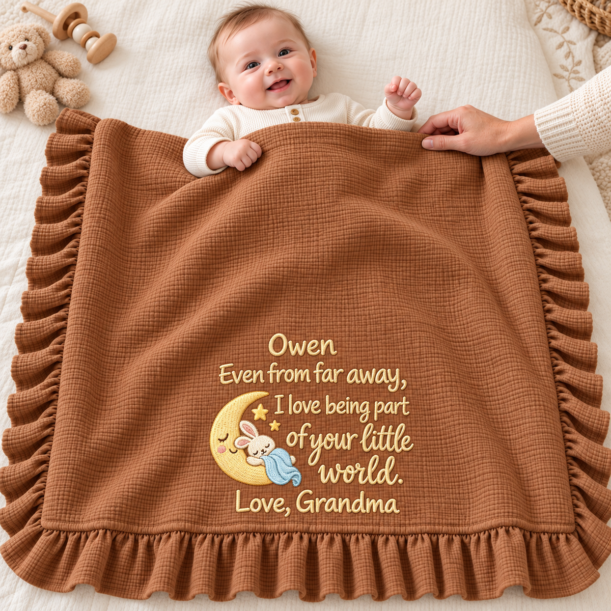 Hand in Hand Love Mommy Muslin Blanket | 1st Christmas Embroidered Keepsake Gift