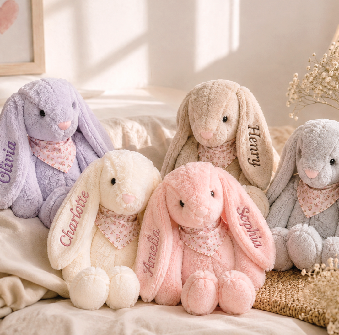 Personalized Embroidered Bunny Rabbit with Name | Custom Plush Baby Shower Gift & Newborn Keepsake | Easter Bunny Gift #N1
