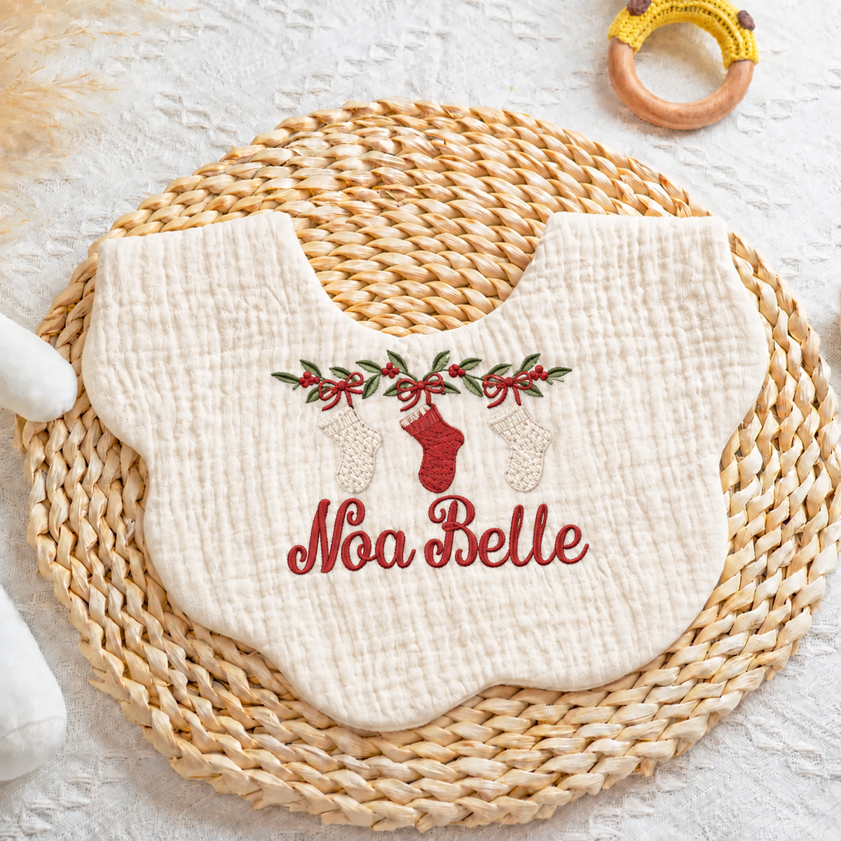 Baby Name Bib – Custom Embroidered Muslin Drool Bib