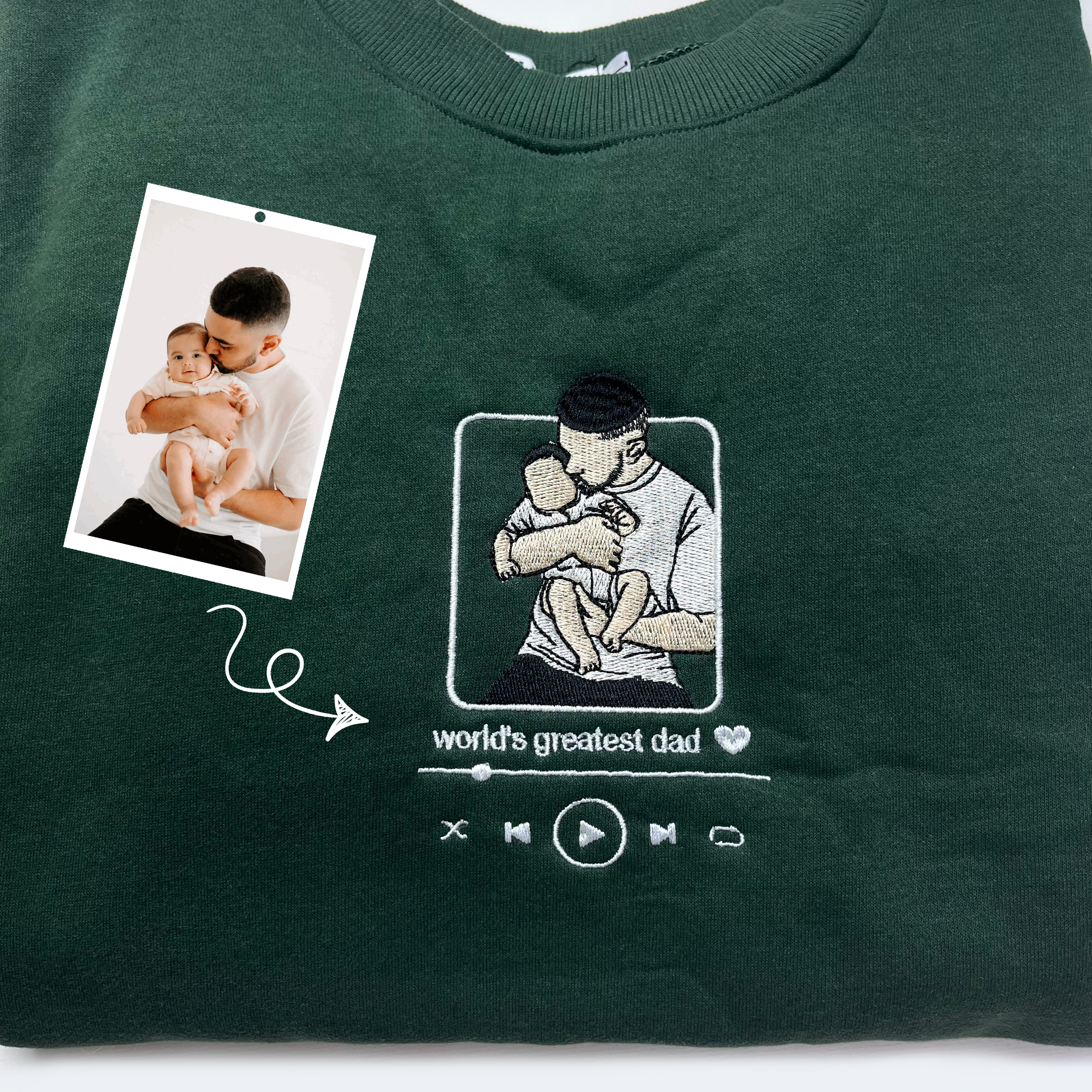 Custom Dad Embroidery Sweatshirt with Photo and Song Name, Fathers Day Shirt, Dad Sweatshirt