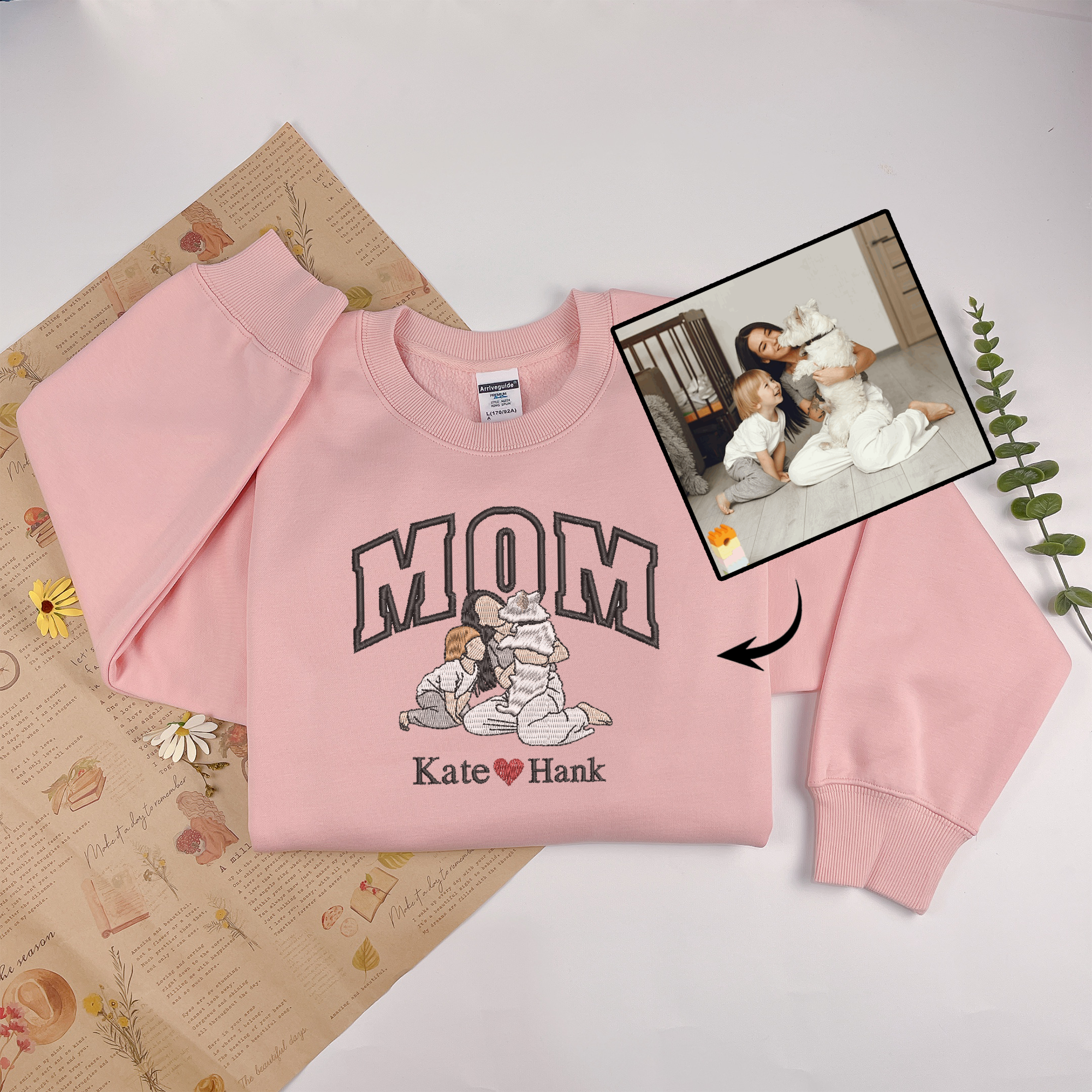 Custom Mom Embroidery Sweatshirt with Photo, Perfect Gift for Mom, Mother's Day Sweatshirt