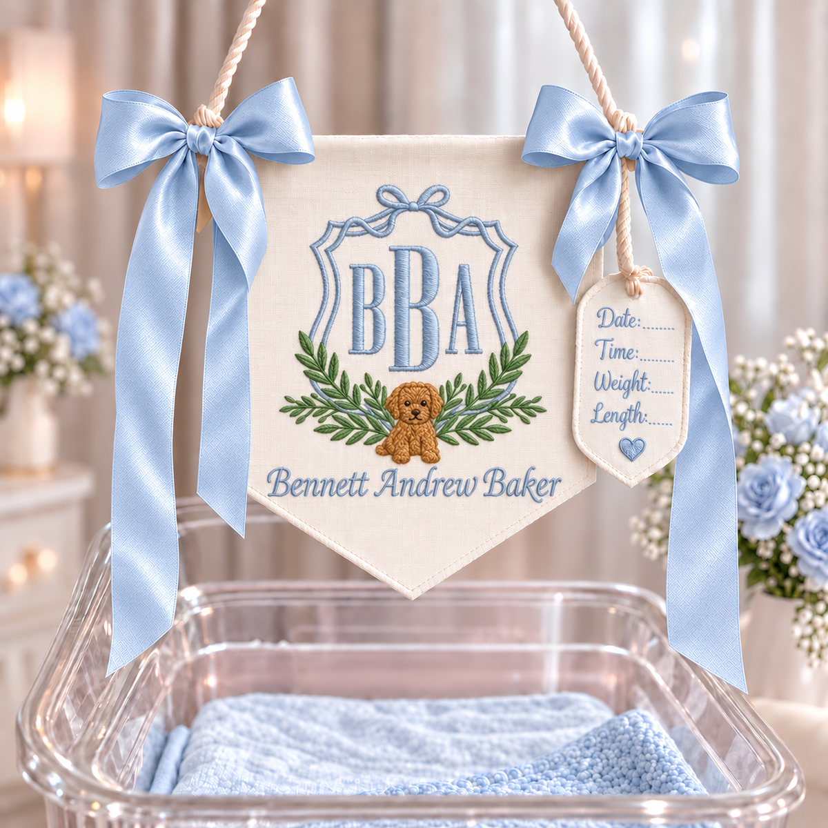 Custom Baby Banner, Welcome Banner, Hospital Door Sign, Baby Shower, Bassinet or Crib Announcement