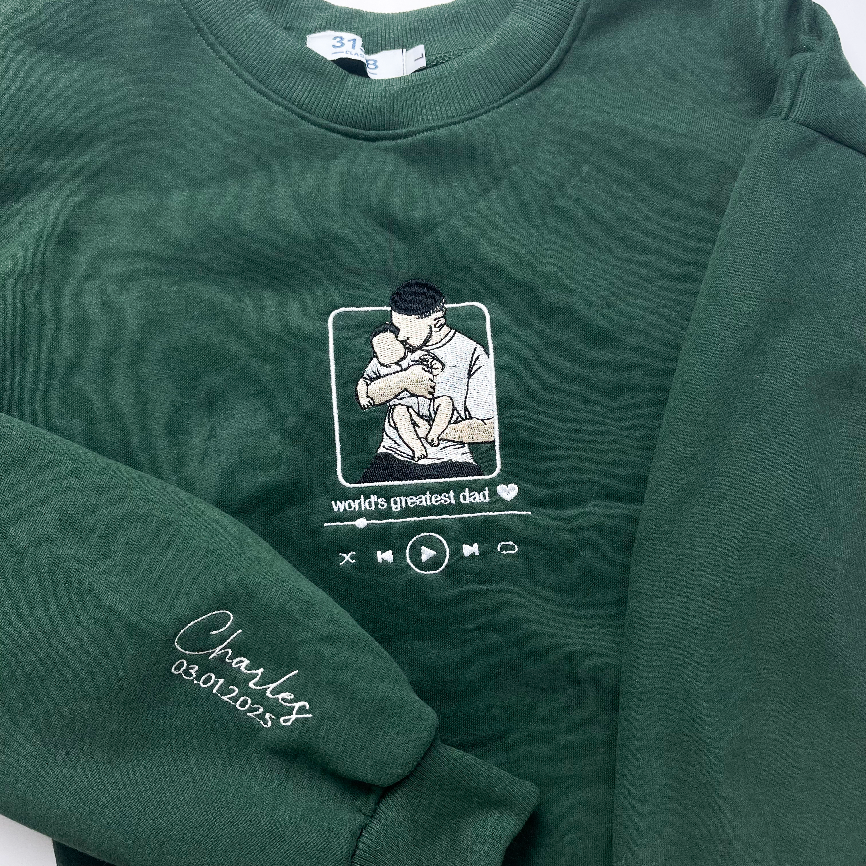 Custom Dad Embroidery Sweatshirt with Photo and Song Name, Fathers Day Shirt, Dad Sweatshirt