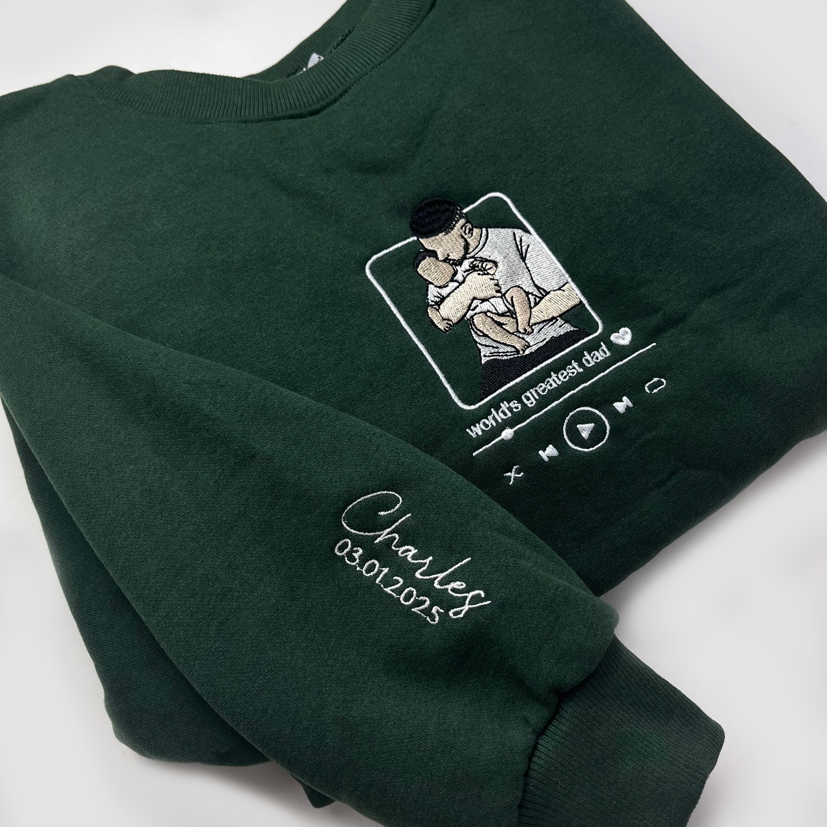 Custom Dad Embroidery Sweatshirt with Photo and Song Name, Fathers Day Shirt, Dad Sweatshirt