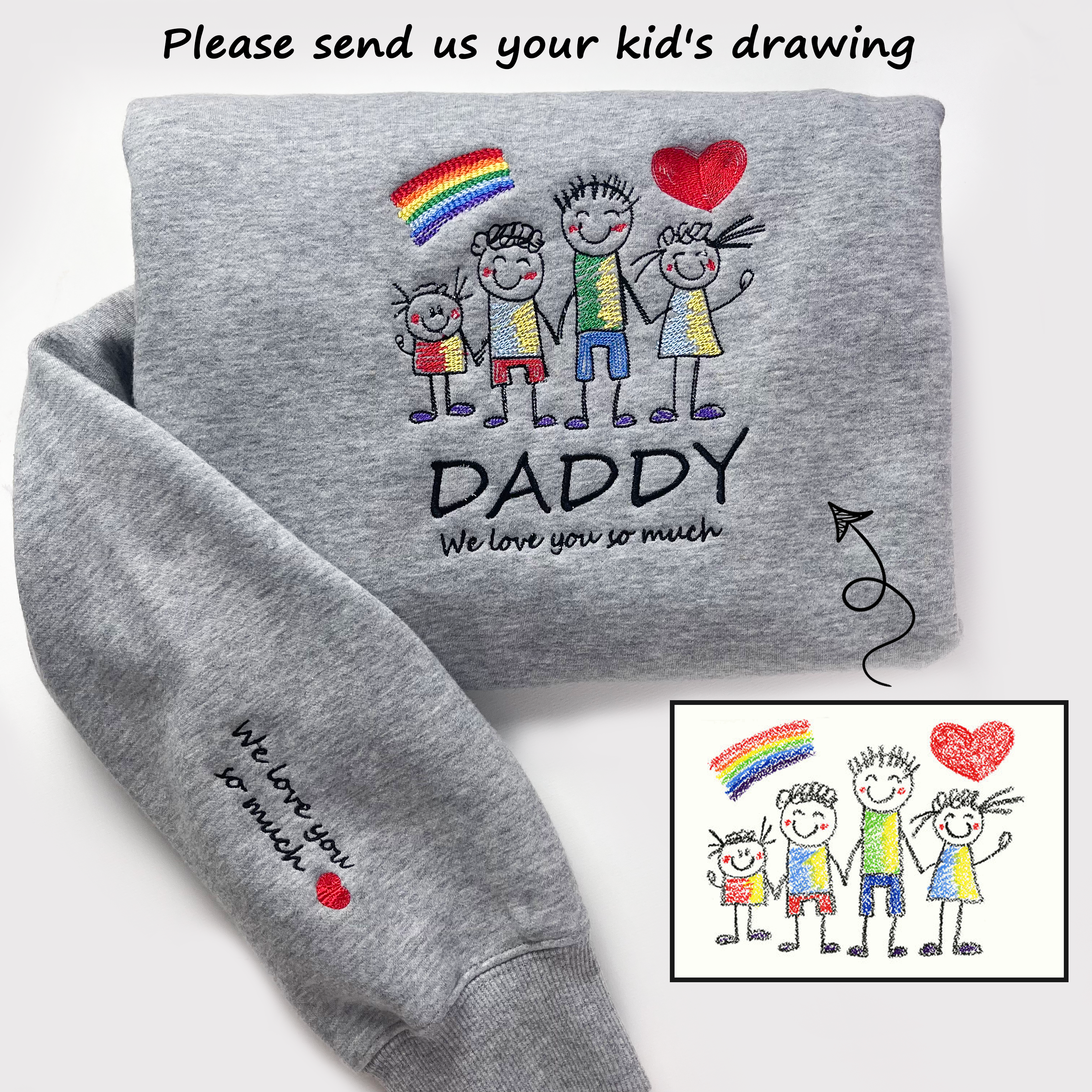 Custom Kid's Drawing Embroidery Sweatshirt, Children's Art Sweatshirt, Personalized Shirt