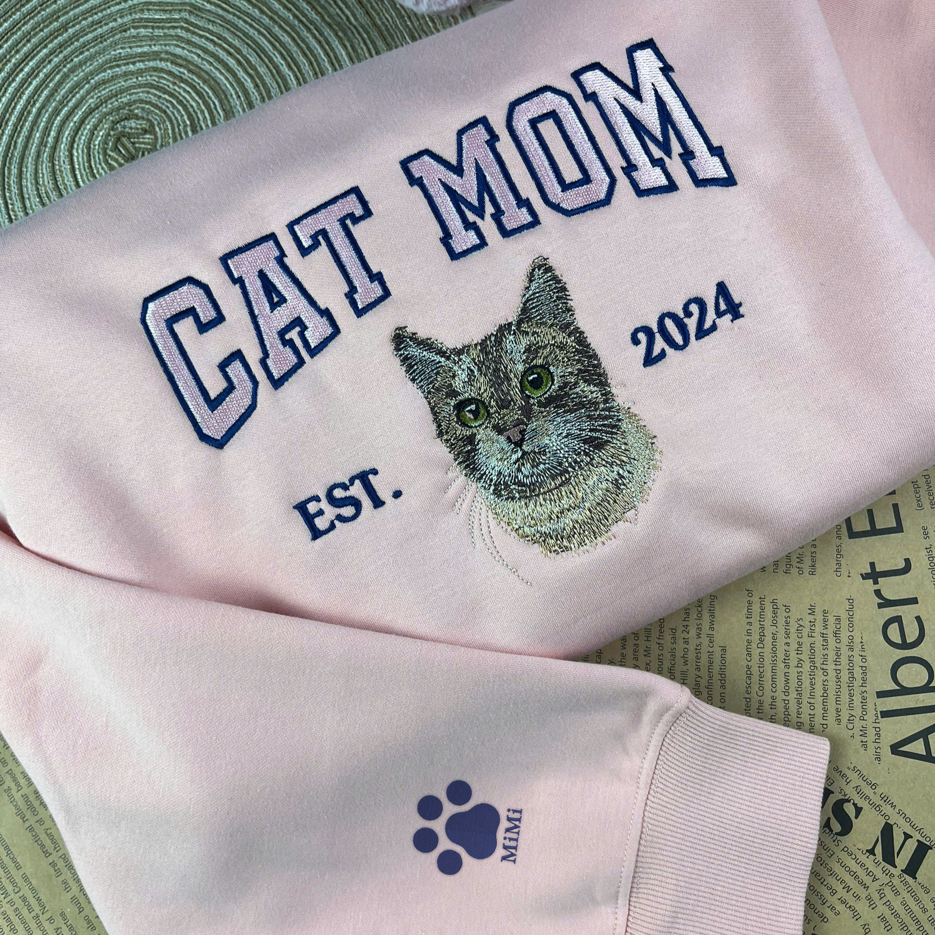 Cat Mom Embroidered Sweatshirt, Custom Pet Embroidered Sweatshirt, Shirt for Cat Lovers