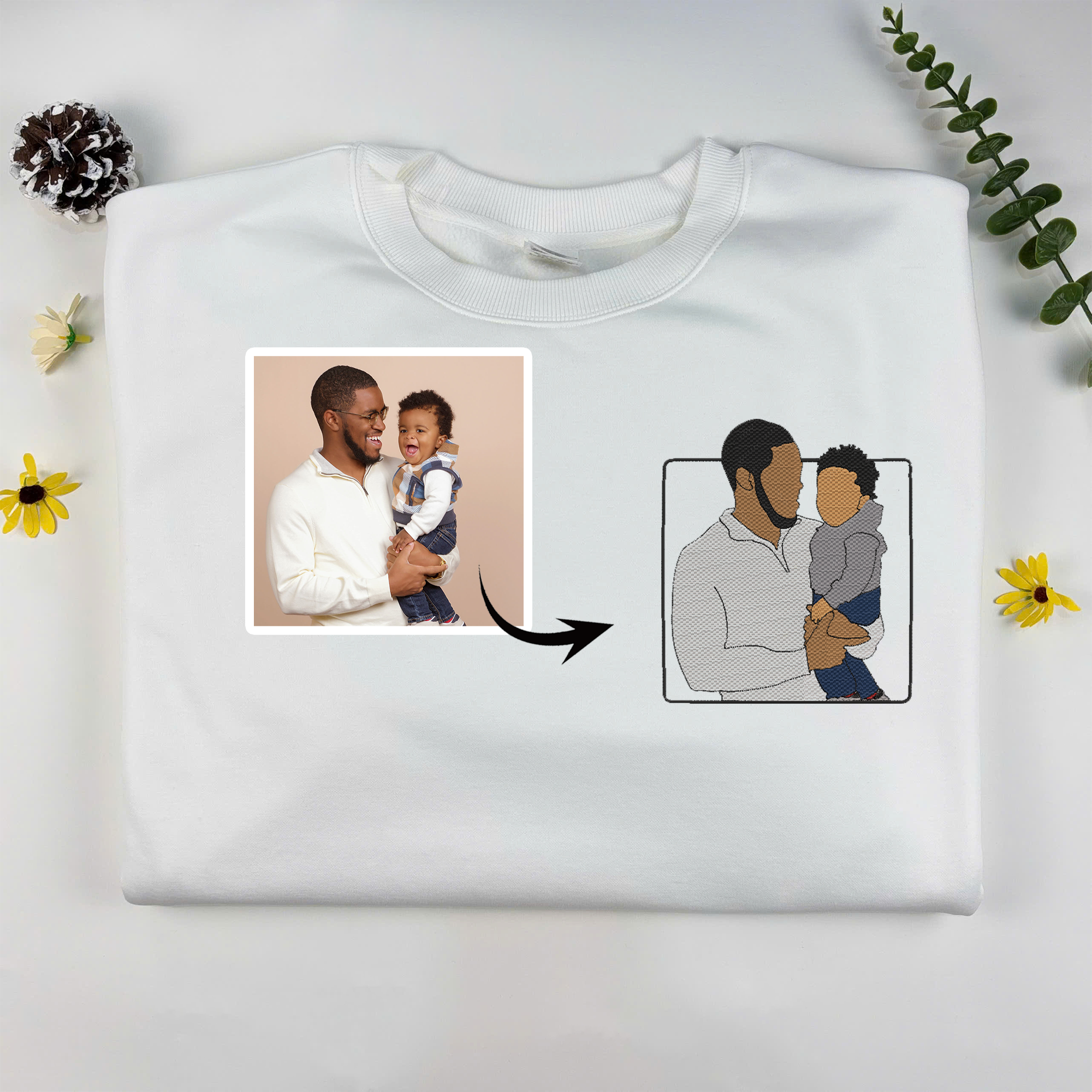 Custom Embroidered Sweatshirt from Photo, Personalized Dad and Son Embroidered Sweatshirt