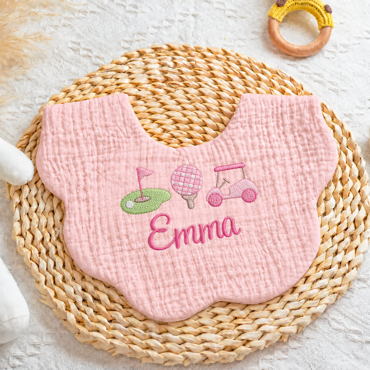 Personalized Embroidered Baby Bib – Custom Name Muslin Bib
