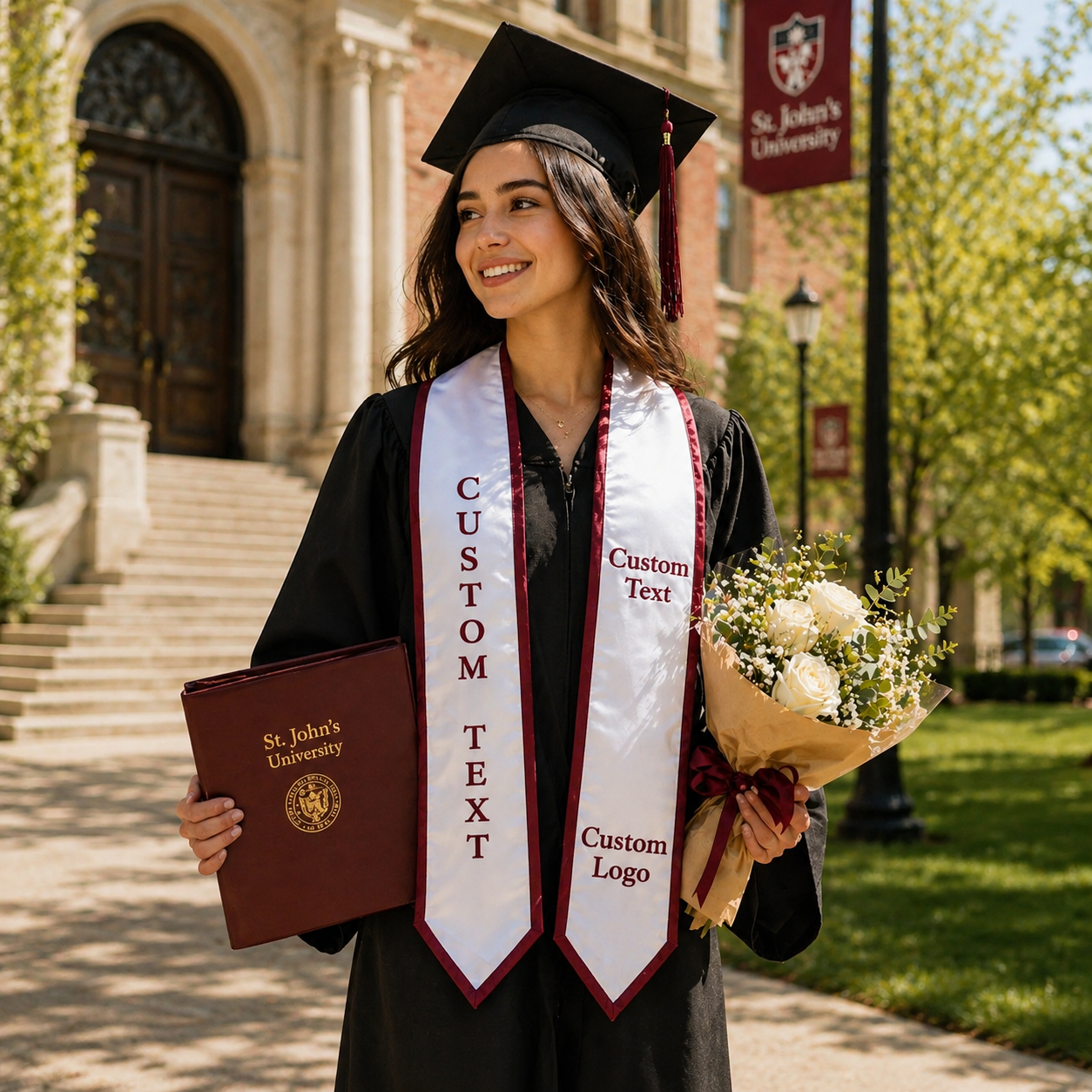 Custom Embroidered Text Logo Graduation Stole, Your Design Stoles Gradute Sash Class of 2026 #N1
