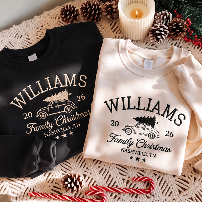 Personalized Family Christmas Sweatshirts 2026, Embroidery Car Christmas.