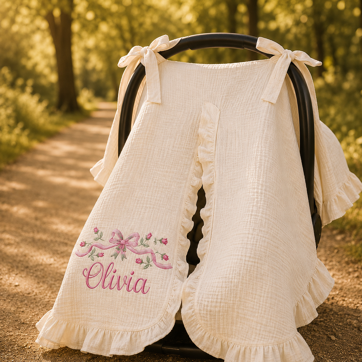 Personalized Muslin Stroller Cover — Custom Name Embroidery