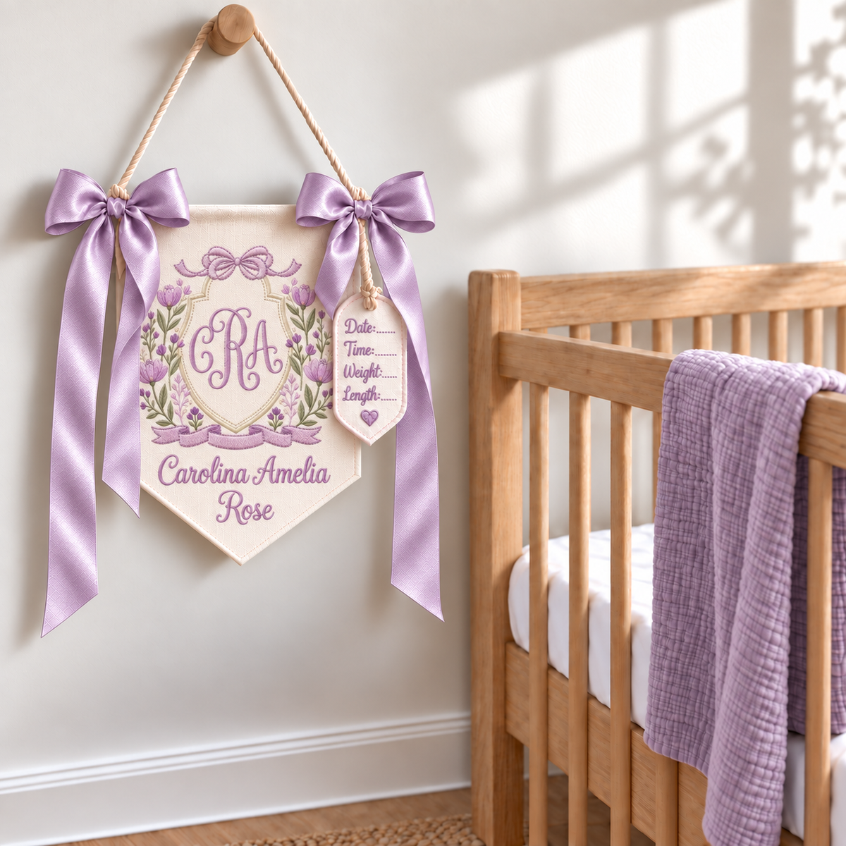 Personalized Baby Girl Hospital Banner, Embroidered Monogram Name Sign, Floral Newborn Announcement, Custom Nursery Decor, Baby Shower Gift