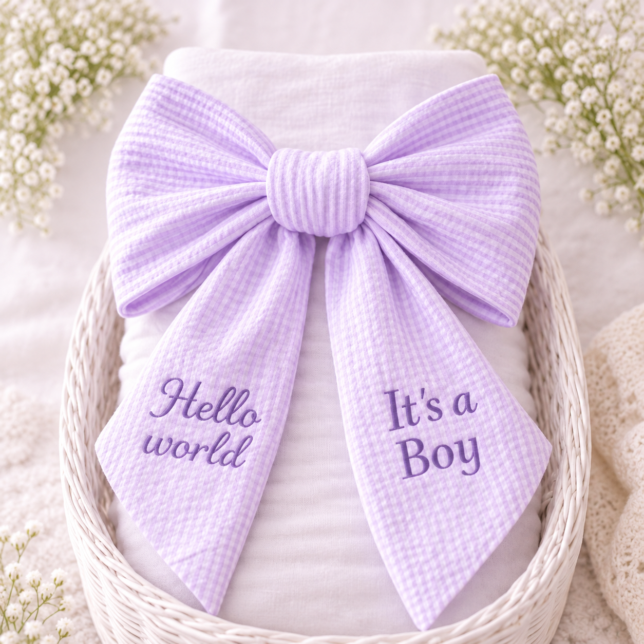 Custom Embroidered Newborn Bow Sash for Swaddle | Hello World Baby Boy/Girl Photo Prop #N1