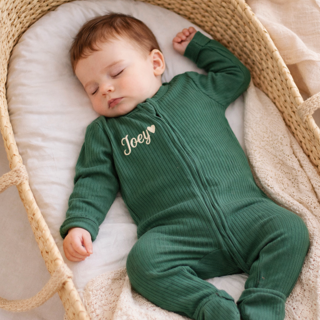 Custom Embroidered Baby Zip Romper, Personalized Baby clothes Sleepsuit , Custom Newborn Gift