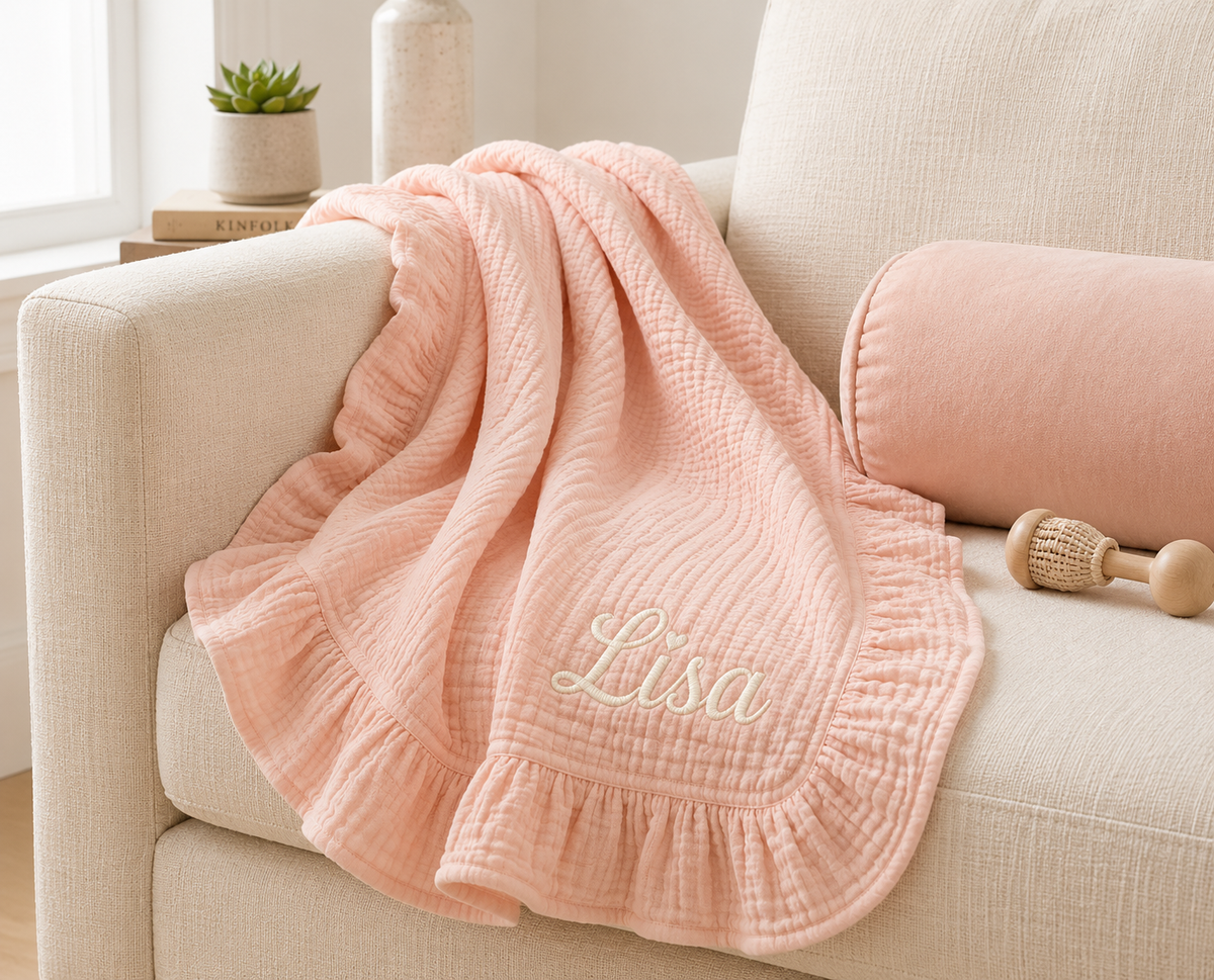 Personalized Muslin Baby Blanket, Newborn Baby Shower Gift, Nursery Keepsake