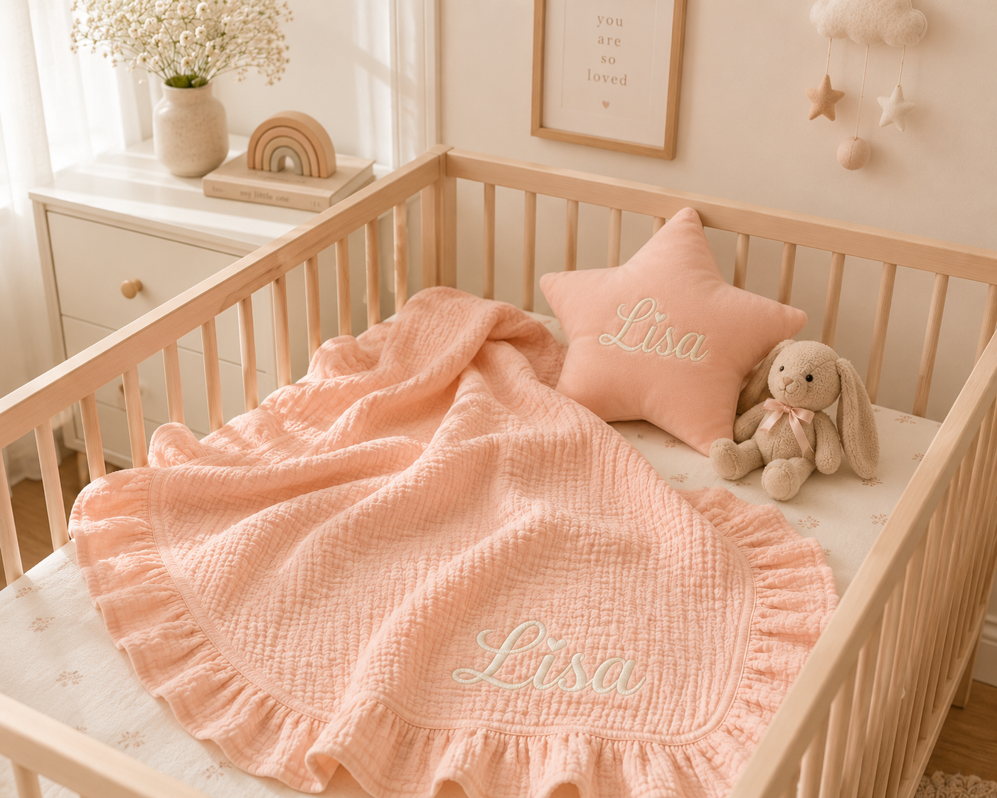 Personalized Muslin Baby Blanket, Newborn Baby Shower Gift, Nursery Keepsake