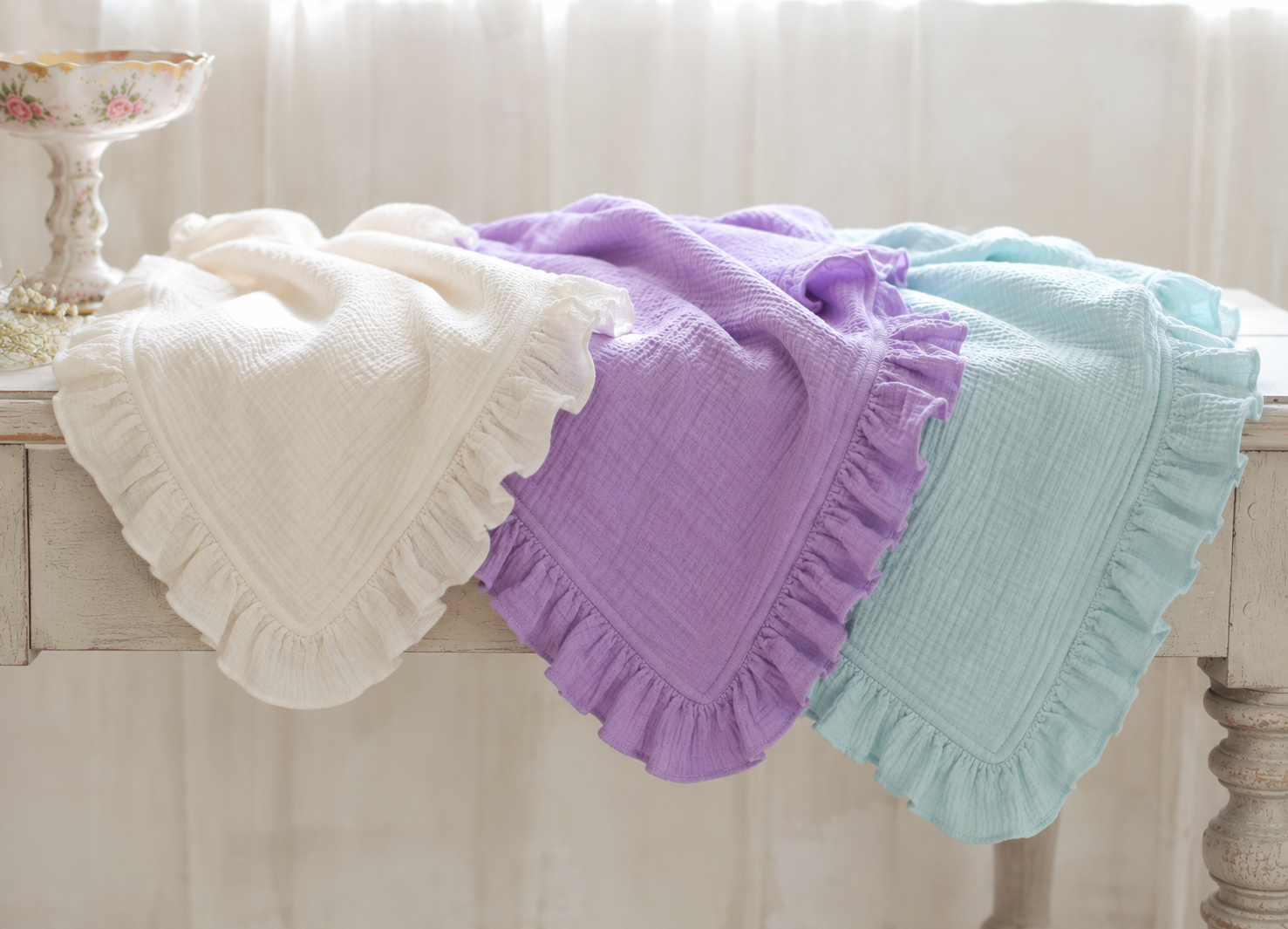 Personalized Muslin Baby Blanket, Custom Embroidered Baby Name Blanket, Cotton Muslin Ruffle Blanket, Baby Girl Shower Gift