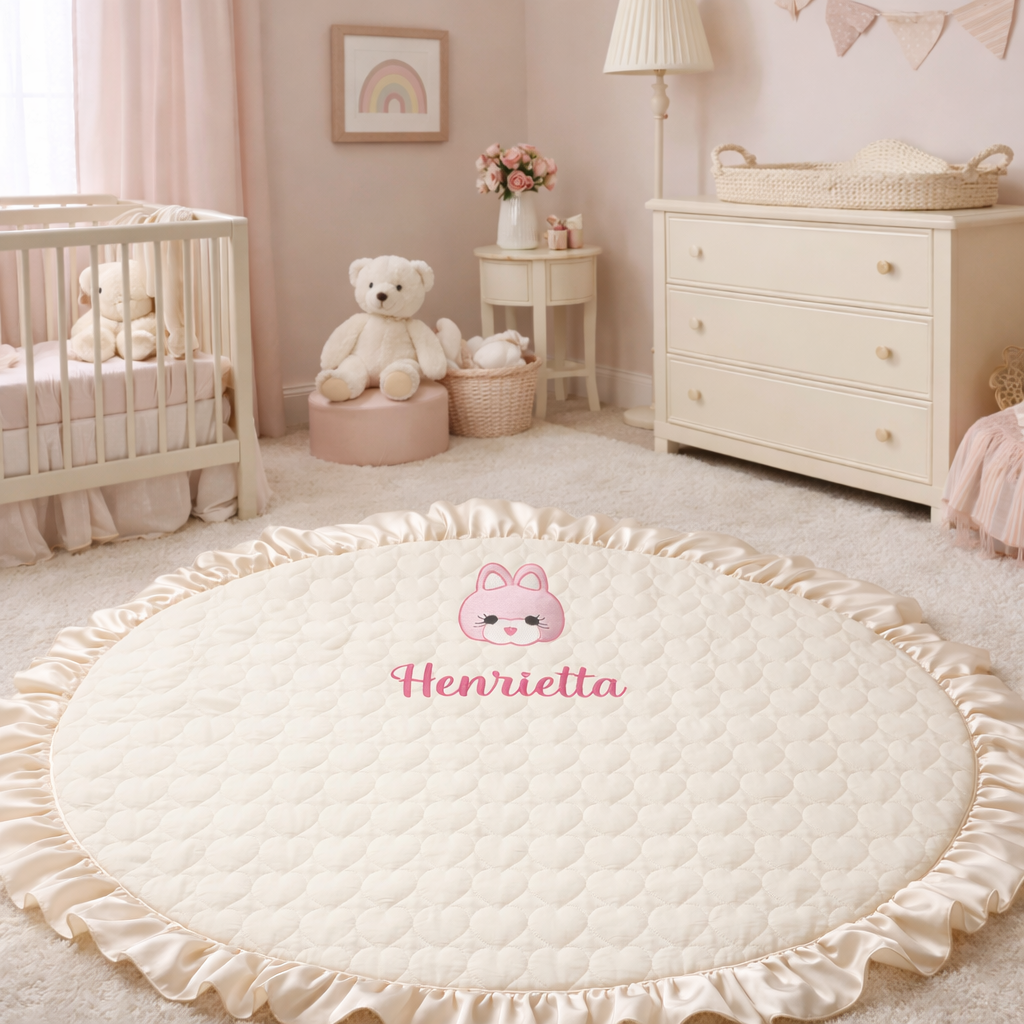Personalized Round Baby Play Mat, Custom Embroidered Baby Floor Mat with Name, Soft Quilted Nursery Playmat, Baby Shower Gift