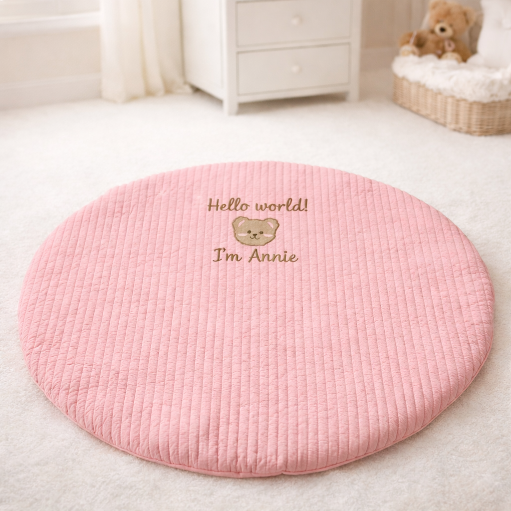 Personalized Round Baby Play Mat, Custom Embroidered Baby Name Floor Mat, Nursery Play Rug, Baby Shower Gift