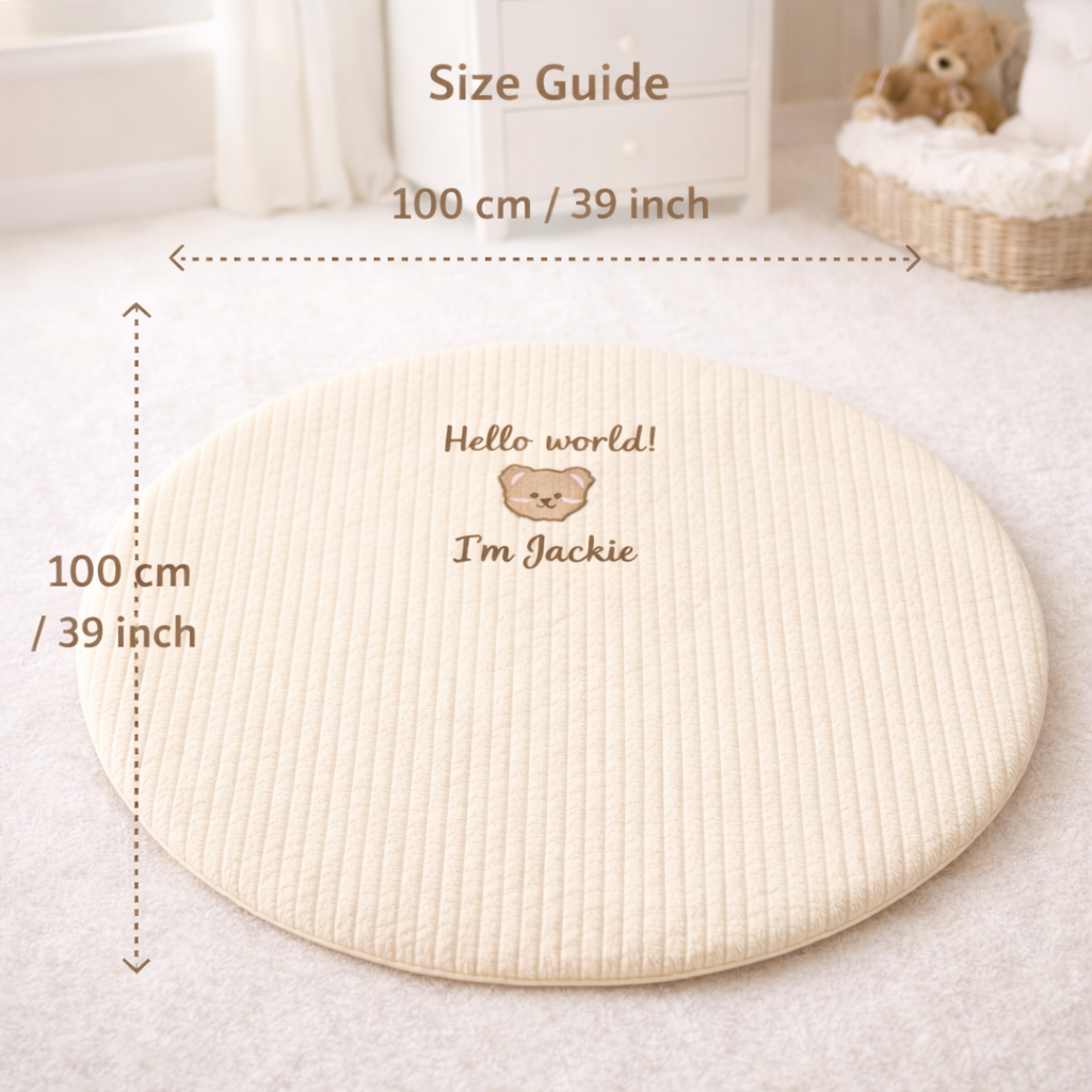 Personalized Round Baby Play Mat, Custom Embroidered Baby Name Floor Mat, Nursery Play Rug, Baby Shower Gift